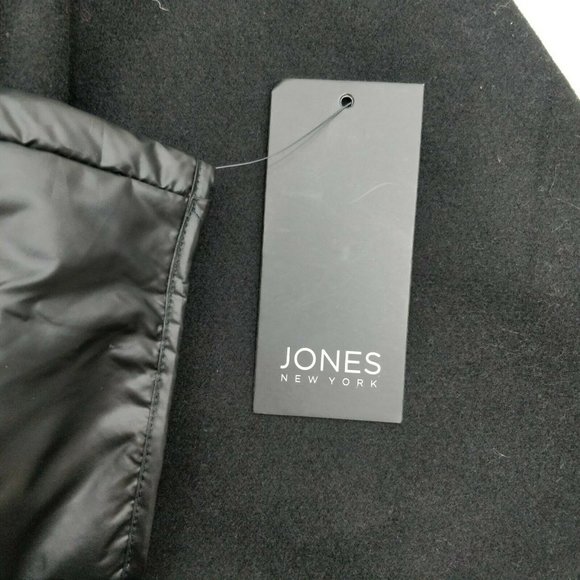 NWT Jones New York Size 6 Black Button Front Long Wool Blend Puffer Sleeve Coat - Picture 10 of 10